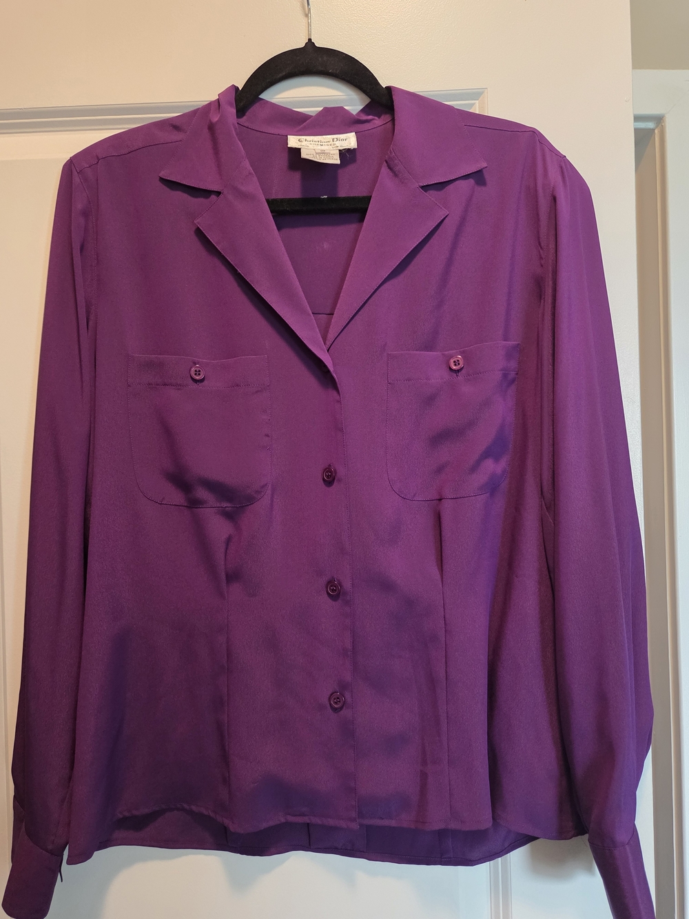 Vintage Christian Dior Chemises Purple Button Front Blouse Size 10
